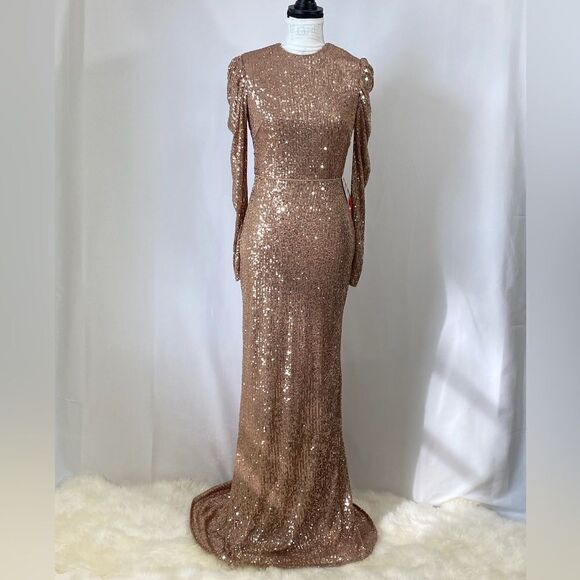 Mac Duggal Sequined Puff-Sleeve Sheath Gown size 2 - Picture 3 of 10